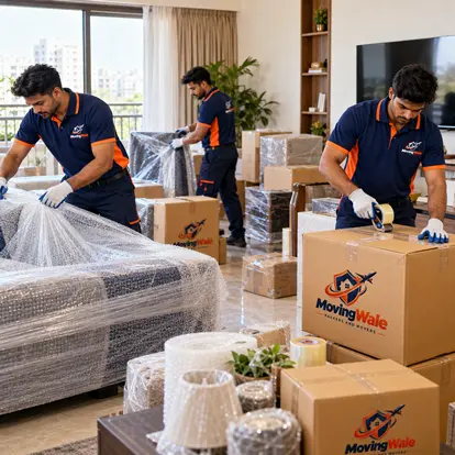 Moving Wale team carefully packing household furniture